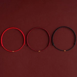 Fashion Handmade Gold Color Beads Red Rope Lucky Bangles Adjustable Bracelet - Picture 1 of 13
