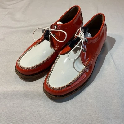 Mocasín Weejun Vintage Años 50 Estilo Naranja/Rojo Blanco Penny, Suela de Cuero, Talla 9 Foto 1 de 4