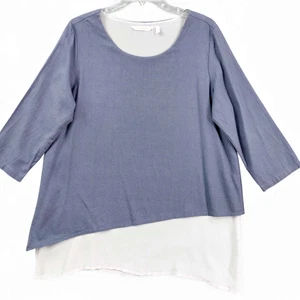 Weiche Umrandung groß blau Leinenmischung Lagenlook asymmetrischer Saum 3/4 Arm - Bild 1 von 8