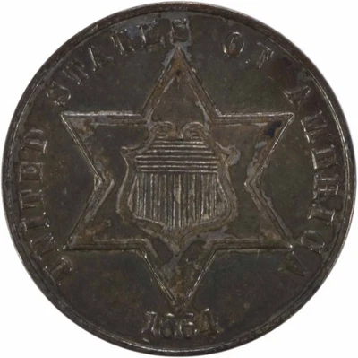 1864 Three Cent Silver AU Uncertified #1009 - Image 1 of 2