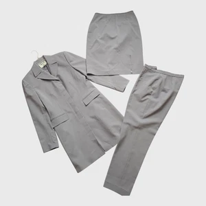 Damen 3-teiliger Kasper ASL Anzug mittellang Jacke, Hose und Rock grau Größe 8 - Bild 1 von 14