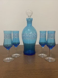 Vintage Blue Glass Decanter 5”-10” Set Of 5 - Picture 1 of 11