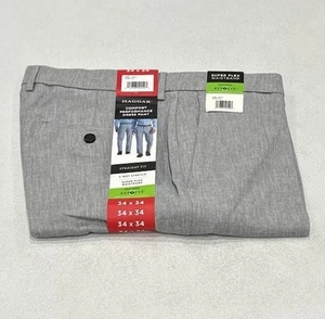 Haggar Men's Comfort Performance Stretch Straight Fit Pants, Gray, Size 34X34 - Picture 1 of 6