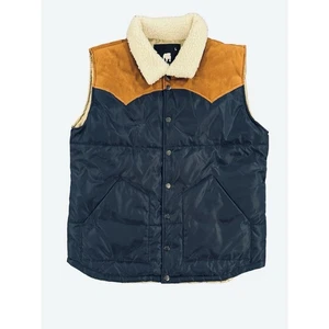 NWOT American Stitch Faux Sherpa Collar Navy Blue/ Cognac Vest Men’s Size Large - Picture 1 of 5