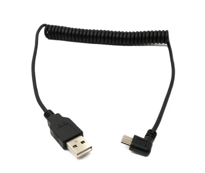 Câble USB 2.0 120 cm Type A Mâle vers Mini B Mâle Spirale Angle en Noir - Photo 1/4