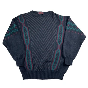 Vintage 1980's Daniel Doti Men's Large Italian Wool Blend Sweater Aztec Pattern - Picture 1 of 16