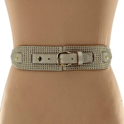 Linea Pelle Collection Beige Leather Gold Studded Waist Belt C004H132 Medium - Image 1 of 4