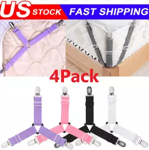 4Bed Sheet Fasteners Adjustable Elastic Suspenders Straps Mattress Covers Clips