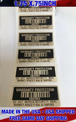 100 ETIQUETAS VACÍAS DE SEGURIDAD A PRUEBA DE MANIPULACIONES NEGRAS CROMADAS-GARANTÍA PROTECCIÓN CÓDIGO DE BARRAS Foto 1 de 3