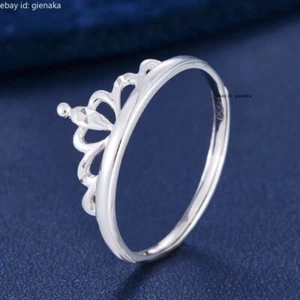 Solid PT950 Pure Platinum 950 Women Crown Band Rings Open Adjustable 2.0-2.2g - Picture 1 of 3