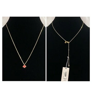 NWT Kate Spade EVERYDAY SPADE 12-K Gold Plated Coral Enamel Fill Stud Necklace - Picture 1 of 7