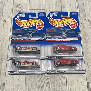 Lot of 4 Hot Wheels Ferrari First Edition cars in packages - 1999-2000 diecast