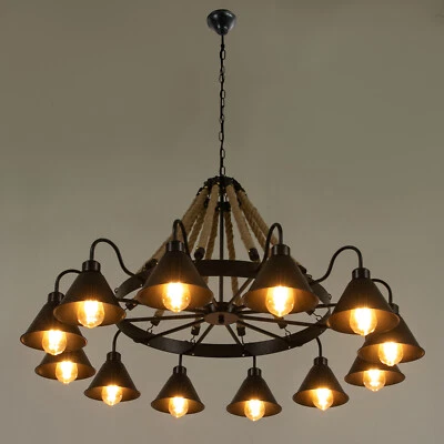 Rustic Farmhouse Pendant Chandelier Ceiling Light Dining Room Hemp Rope Fixture - Image 1 of 4
