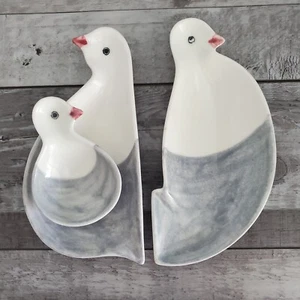 Ernestine Salerno Italy Pottery Signed Set of 3 Seagull Bird Dishes Plates Decor - Picture 1 of 10