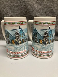 Vtg. Collector Series Miller High Life Holiday Christmas Beer Stein Mug Set Of 2 - Picture 1 of 7