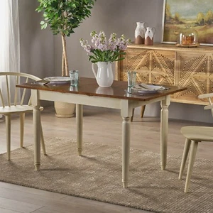 Mid-Century Bronwen Rustic Extension Dining Table, Dark Oak and Cream Wood - Picture 1 of 8