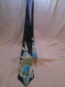 Vintage Looney Tunes Men's Bugs Bunny Black Cartoon Character Tie - Picture 1 of 5