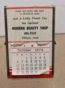 1974 Modern Beauty Shop Ina Garland Villisca Iowa Stand-up Calendar With Mirror  - Picture 1 of 6