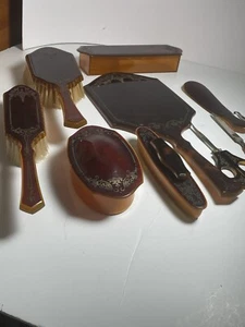 Antique Celluloid 10pc dresser Set Amber And Gold Read - Picture 1 of 10