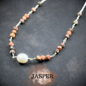 Jaspis & Zuchtperlen Halskette - 925 Sterling Silber - drahtumwickelt -PCH006 - Bild 1 von 6