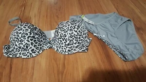 36B grau schwarz Animal Print T-Shirt BH Gr. M grau Unterwäsche Panty Set - Bild 1 von 1