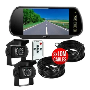 4PIN Rear View Kit Dual Camera CCD Reversing 7" Mirror Monitor For Truck Trailer - Picture 1 of 12