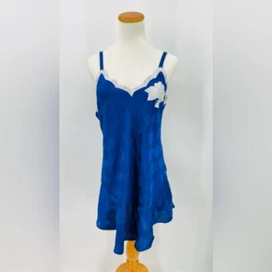 Vintage Victoria's Secret Navy Blue Hibiscus Flower Nightgown, L - Picture 1 of 7