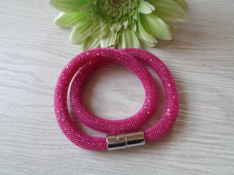Wickelarmband Netzschlauch himbeer  Nylon Stardust Mesh himbeer strass   Magnet - Bild 1 von 1