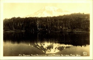 Postal con foto real RPPC Mt Rainier del Parque Nacional Reflection Lake - Imagen 1 de 2