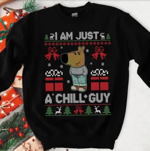 Just A Chill Guy Funny Christmas Sweatshirt Meme Chill Guy Christmas Sweater - Picture 1 of 3
