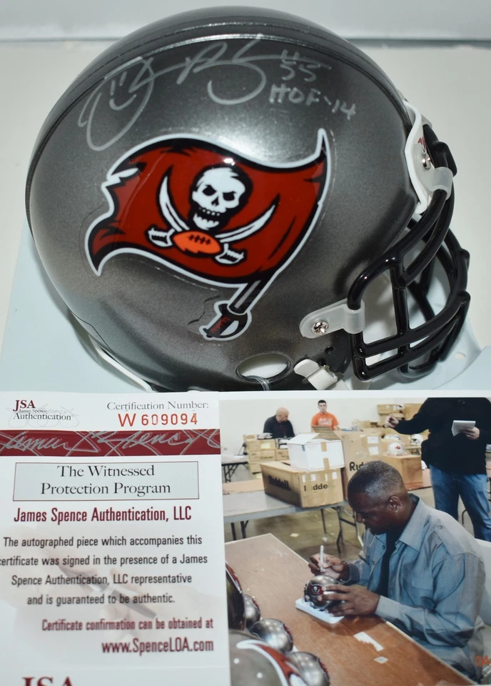 DERRICK BROOKS AUTOGRAPHED VSR4 MINI HELMET TAMPA BAY BUCS HOF 2014 JSA - Image 1 of 4