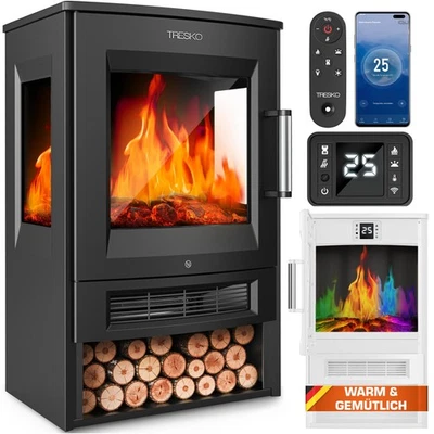 TRESKO® Elektrokamin mit Heizung Elektrischer Kamin LED Standkamin Heizlüfter - Bild 1 von 4