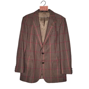 Blazer DAKS 42 R Marrón Vintage Audaz Cuadros Chaqueta Lana Tartán Cuadros Codo Parche - Imagen 1 de 17