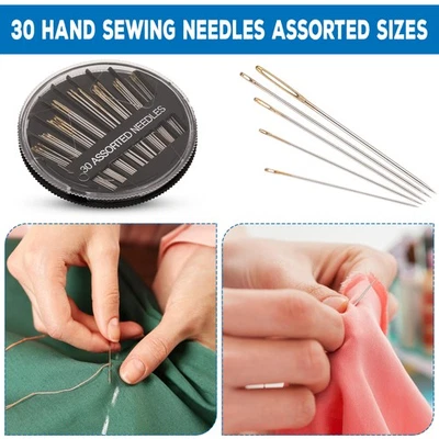 30pcs Hand-Nähen Nadeln Hell Gold Auge Einfach Faden Sortiert Größe Rund Ordner - Bild 1 von 4