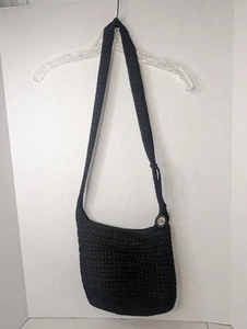 The Sak Classic Black Crochet Shoulder Crossbody Bag 11"x10" With Charm - Picture 1 of 9