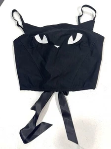Top corsé de encaje Dolls Kill X Emily The Strange gato negro XS - Imagen 1 de 6