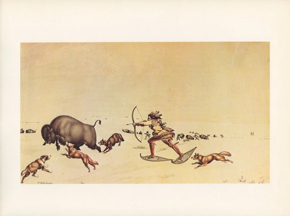 Litografía en color Indian Hunt 1972 vintage "Mode of Chasing the Bison" Foto 1 de 1