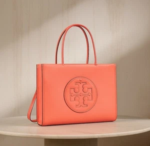 NEW Tory Burch Eco Ella Bio Coral Crush Orange Small Tote Bag w/ Long Strap - Picture 1 of 18