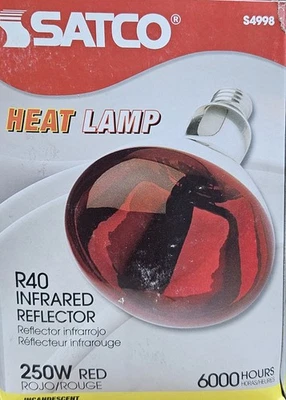 (12) Satco S4998 250 Watt R40 Red Heat Lamp Bulbs - CASE of 12 - Image 1 of 3