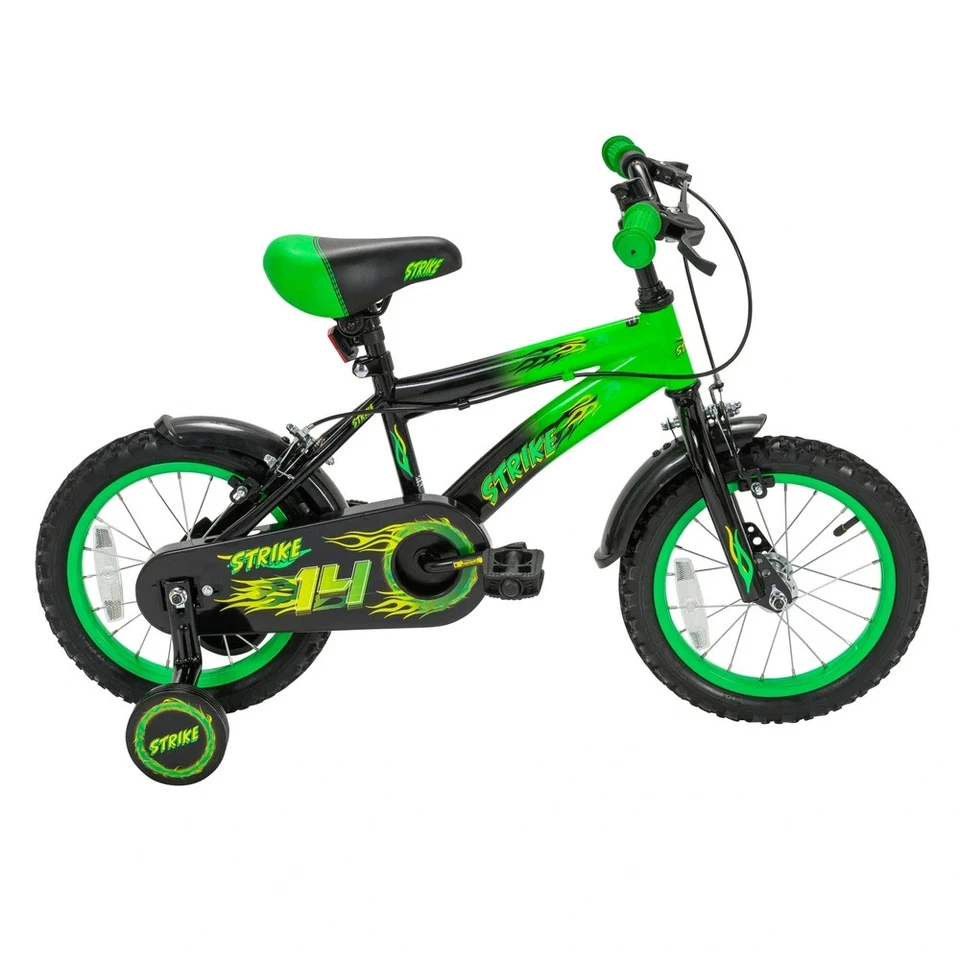 14 Inch Strike Bike Green and Black – Steel Frame Kids Bike 4-6 Years - Image 1 of 4
