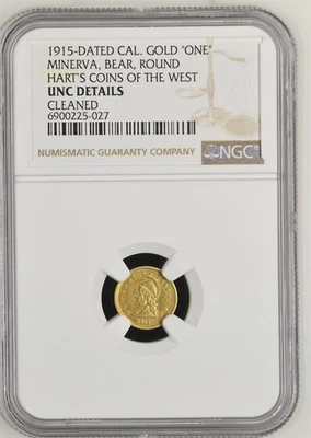 1915 $1 California Fractional Gold, Hart's Coins of the West / NGC UNC CMRD-4 R7 - Image 1 of 4