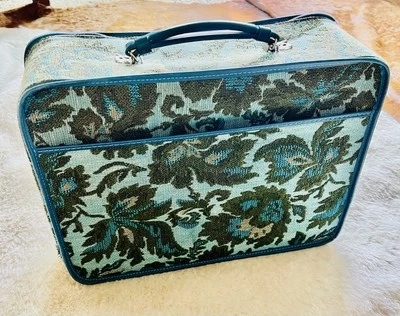 Bolsa de pernoite vintage azul/verde floral design dos anos 70 retrô mod decoração para casa - Imagem 1 de 4