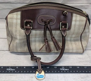 Sehr schöne Dooney & Bourke Umhängetasche braun Leder kariert Stoff Signatur sauber - Bild 1 von 12