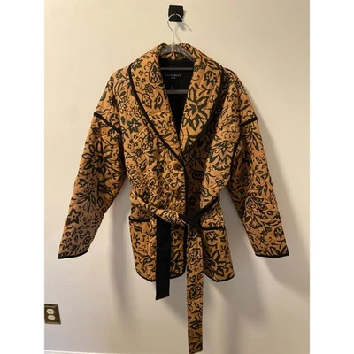 Bagatelle 女式绗缝花卉绑带夹克棕褐色和黑色 XL 码 — 第 1/4 张图片