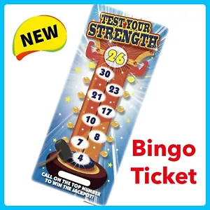 Bingo Flyers Test Your Strength Ring the Bell Bingo Sheet Bingo Game 100 Tickets - Picture 1 of 2