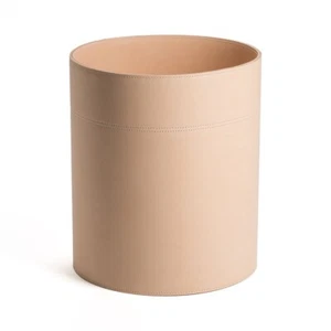 Shwaan Cylindrical Round Leather Trash Can Office Bin Harness Leather Handmade - Picture 1 of 23