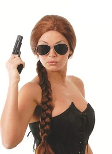 Deluxe Adults Brown Plaited Wig Temple Hunter Film Fancy Dress Video Game Plaits - Picture 1 of 2