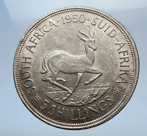 1950 SOUTH AFRICA Large Silver 5 Shillings Coin GEORGE VI SPRINGBOK Deer i69424 - Picture 1 of 3