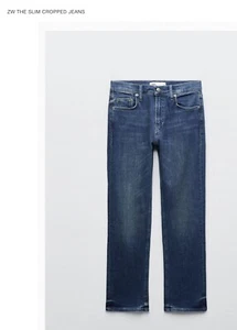 ZARA Woman Jeans Slim Fit Wide Cropped Leg High rise Indigo Size 40 8 NEW gyuhh - Picture 1 of 20