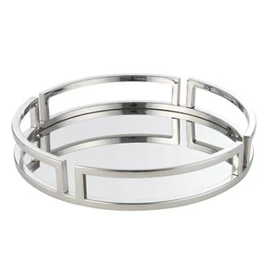 Dekotablett Spiegel Tablett zum Dekorieren Serviertablett rund Chrom Ø 38 cm - Bild 1 von 5